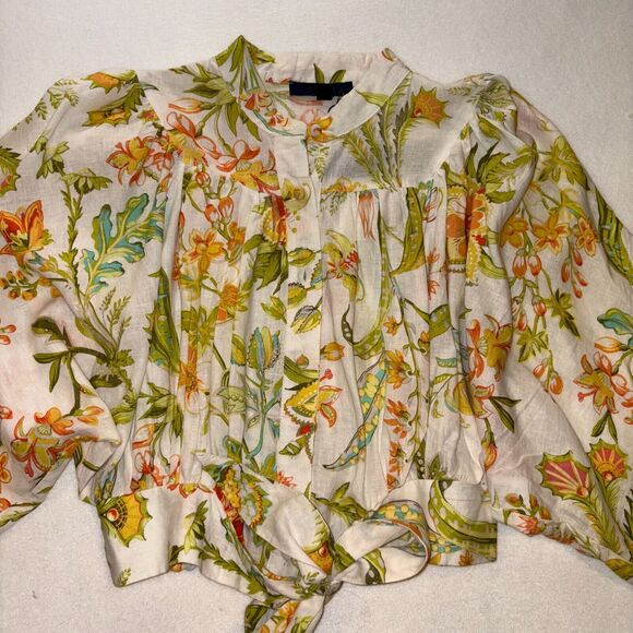 Rachel Roy size Small green floral print button/tie crop top Boho Coastal Chic - Picture 1 of 12